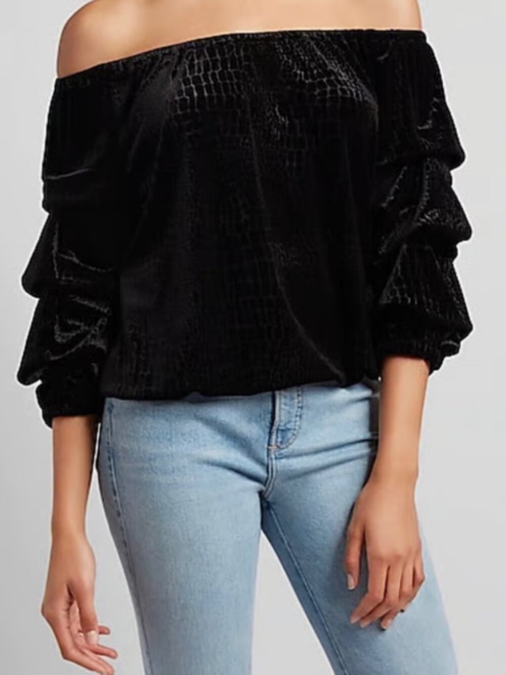 Express Black off shoulder velvet blouse
